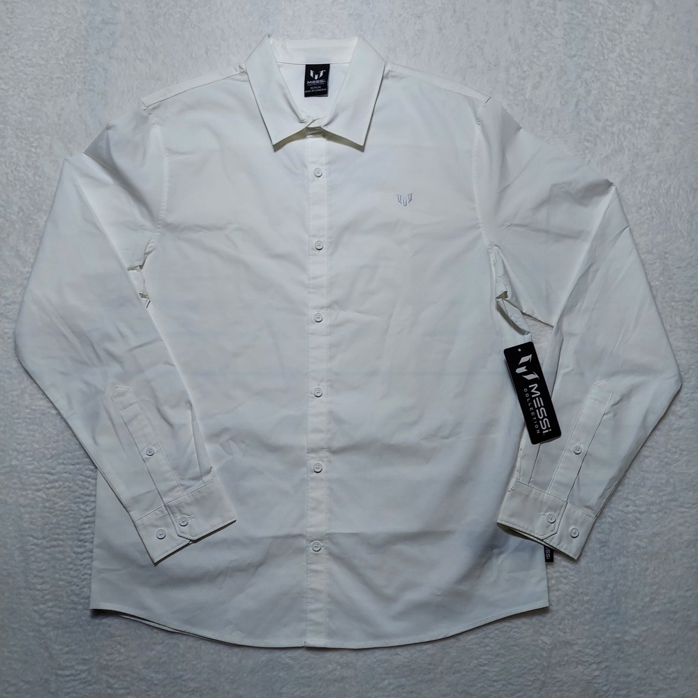 Messi Collection Button Down Shirt Mens Size M Bright White Stretch MMS0416USJ